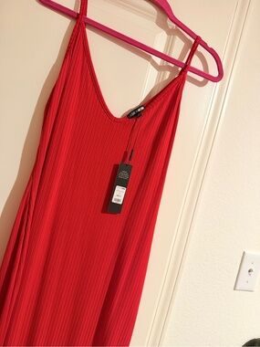 Fashion Nova Red Ribbed Spaghetti Strap Maxi Dress